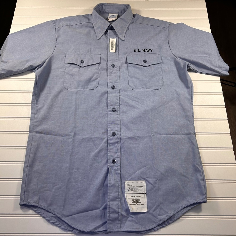 NWT DSCP Quarterdeck Collection Chambray SS Shirt Mens L Blue 8405-01-458-5543 - Picture 2 of 14